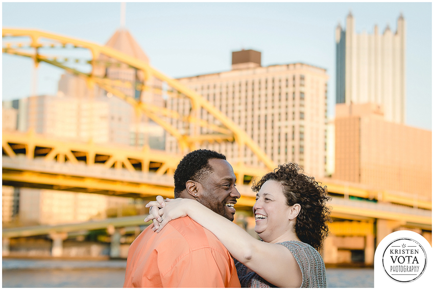 Pittsburgh engagement session on the North Shore in front of PPG Building