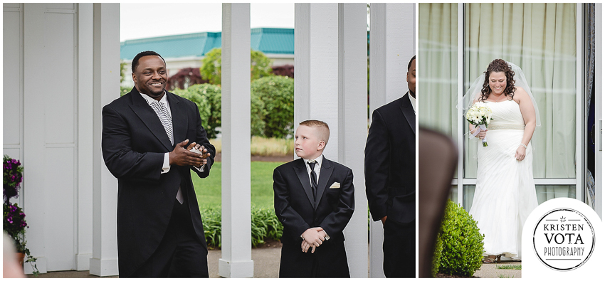 Groom sees bride for the first time at Hilton Garden Inn Southpointe Pittsburgh wedding