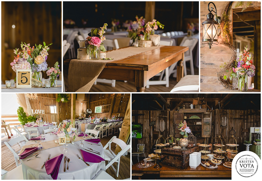 Rustic wedding reception details at Shady Elms Farm