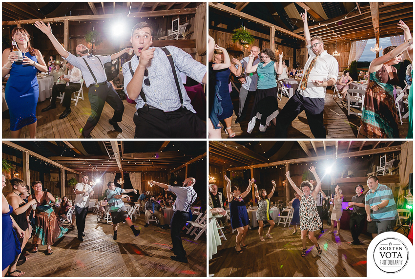 Dance floor during barn reception at Shady Elms Farm