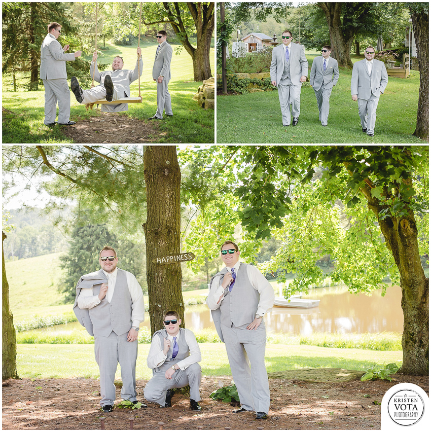 Groomsmen relaxing before ceremony at Shady Elms Farm