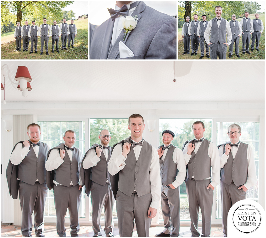 Pittsburgh groomsmen before a Kennedy Township backyard barn wedding
