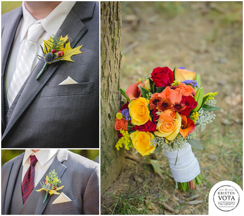 Bouquet and boutonnieres for October Pittsburgh wedding by Z Florist