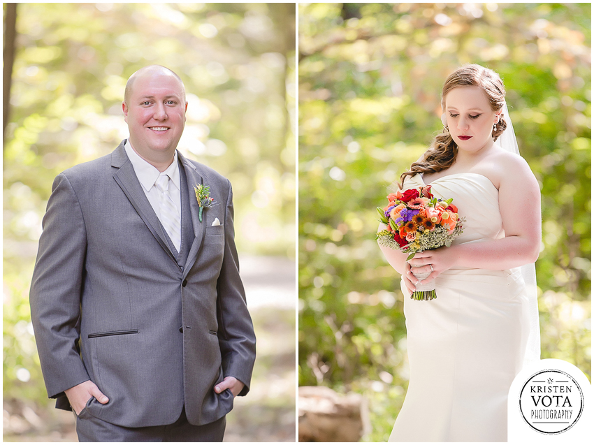 Bride & groom in Knob Hill Park before their October Pittsburgh wedding