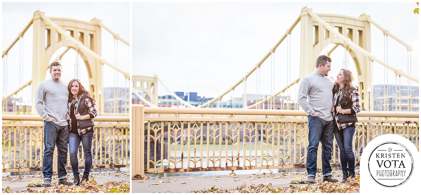 Newly engaged couple during their downtown Pittsburgh engagement session