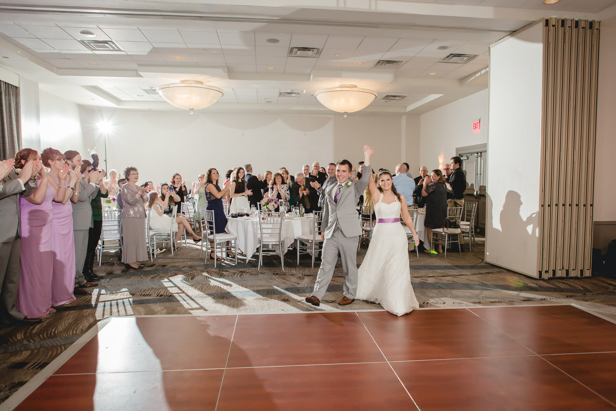 Bride and groom's entrance into their Pittsburgh Airport Marriott wedding reception
