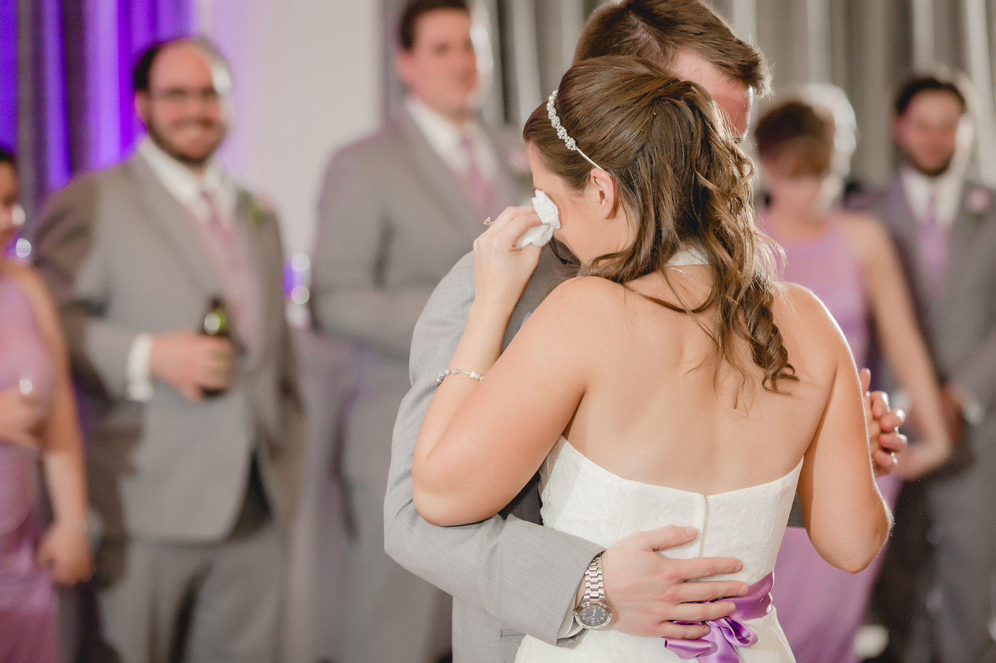 Bride crying during first dance at Pittsburgh Airport Marriott