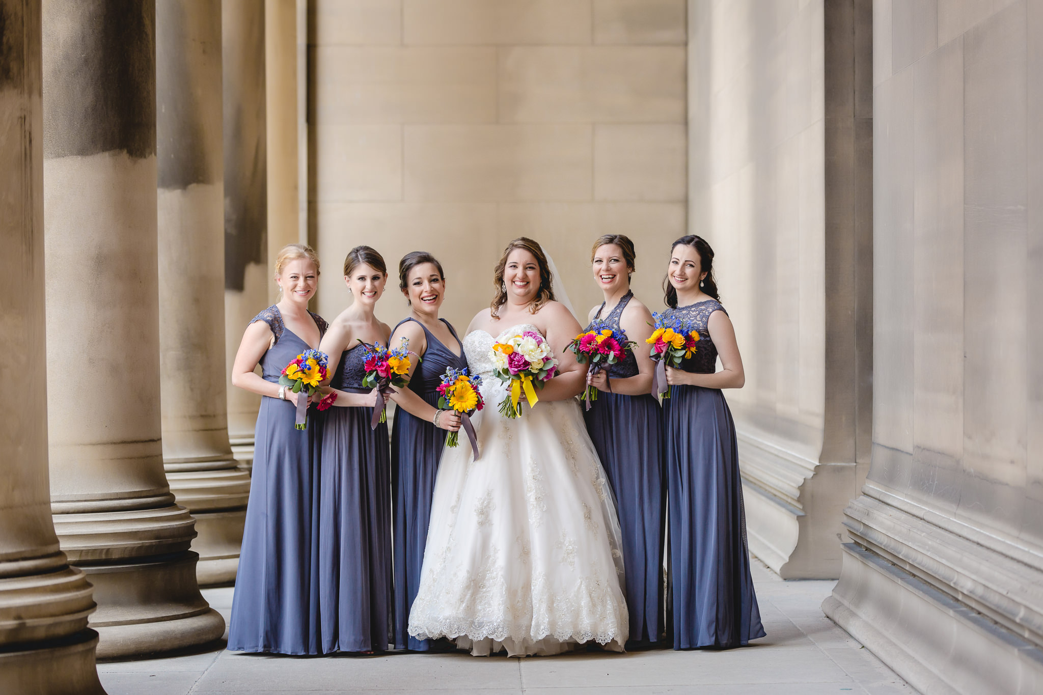 Bride and bridesmaids at the Mellon Institute in Pittsburgh