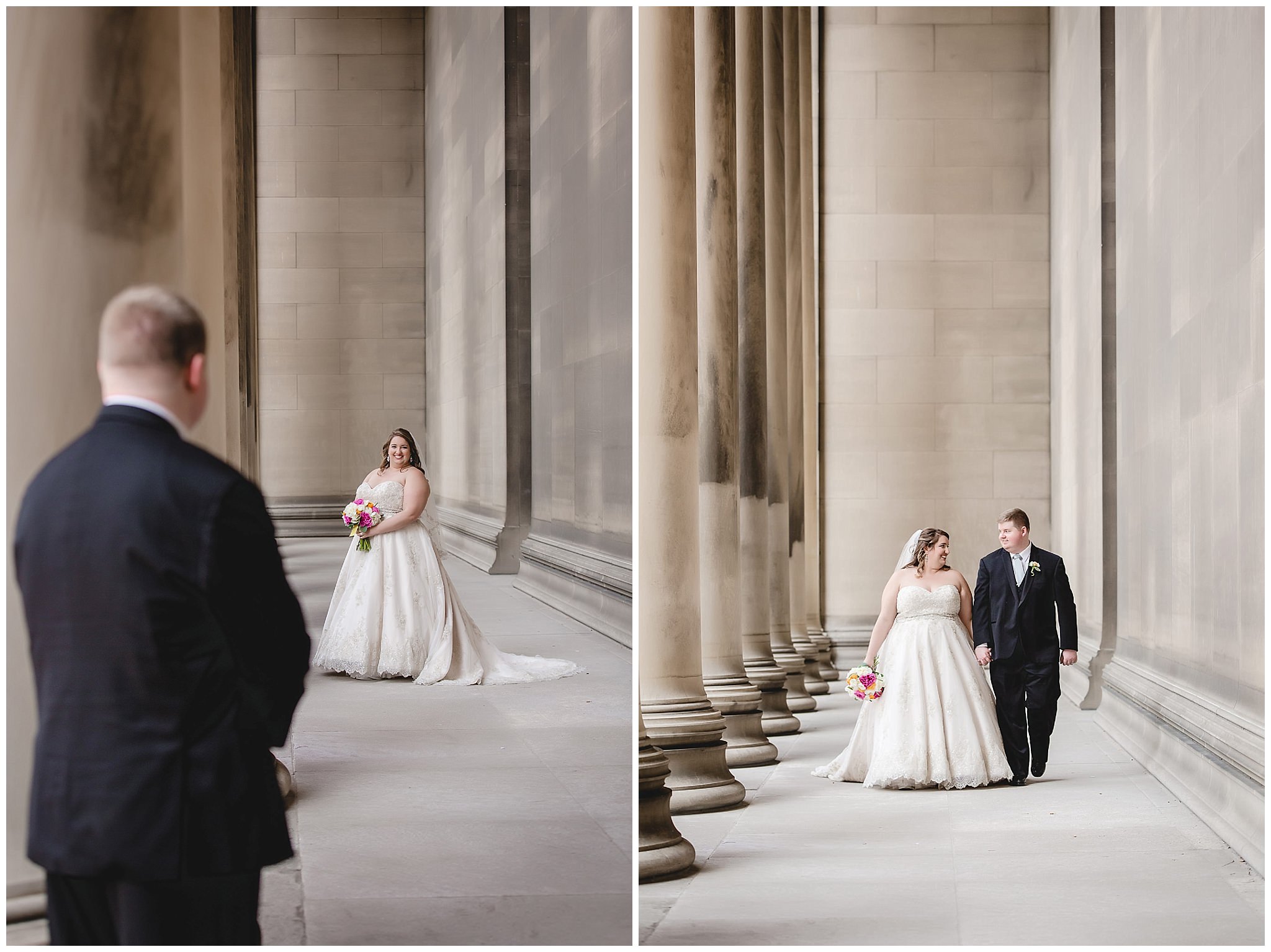 Bride & groom portraits at the CMU columns in Pittsburgh
