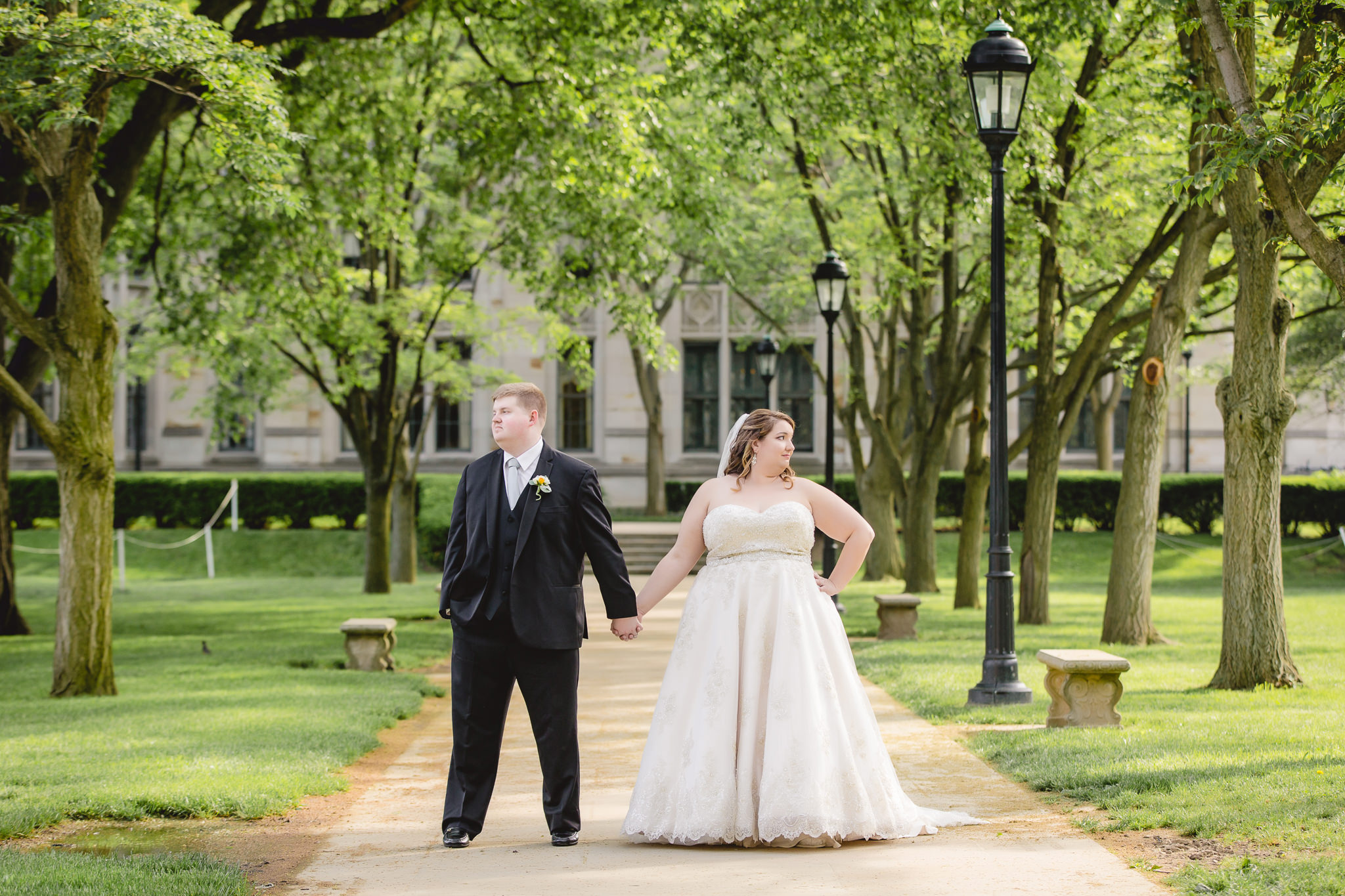 Bride and groom at the Cathedral of Learning in Pittsburgh