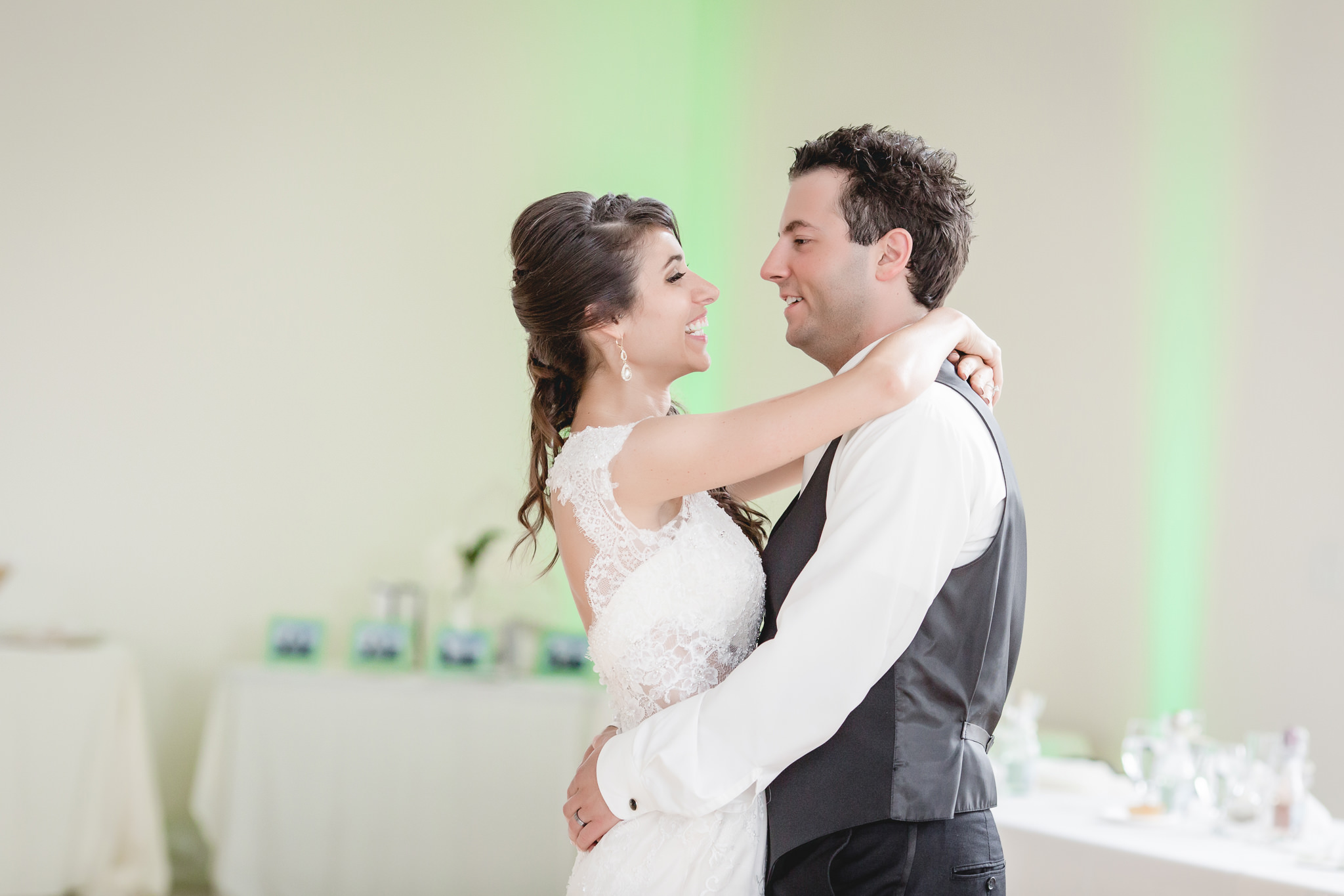 Bride and groom dancing together at their Greystone Fields wedding reception