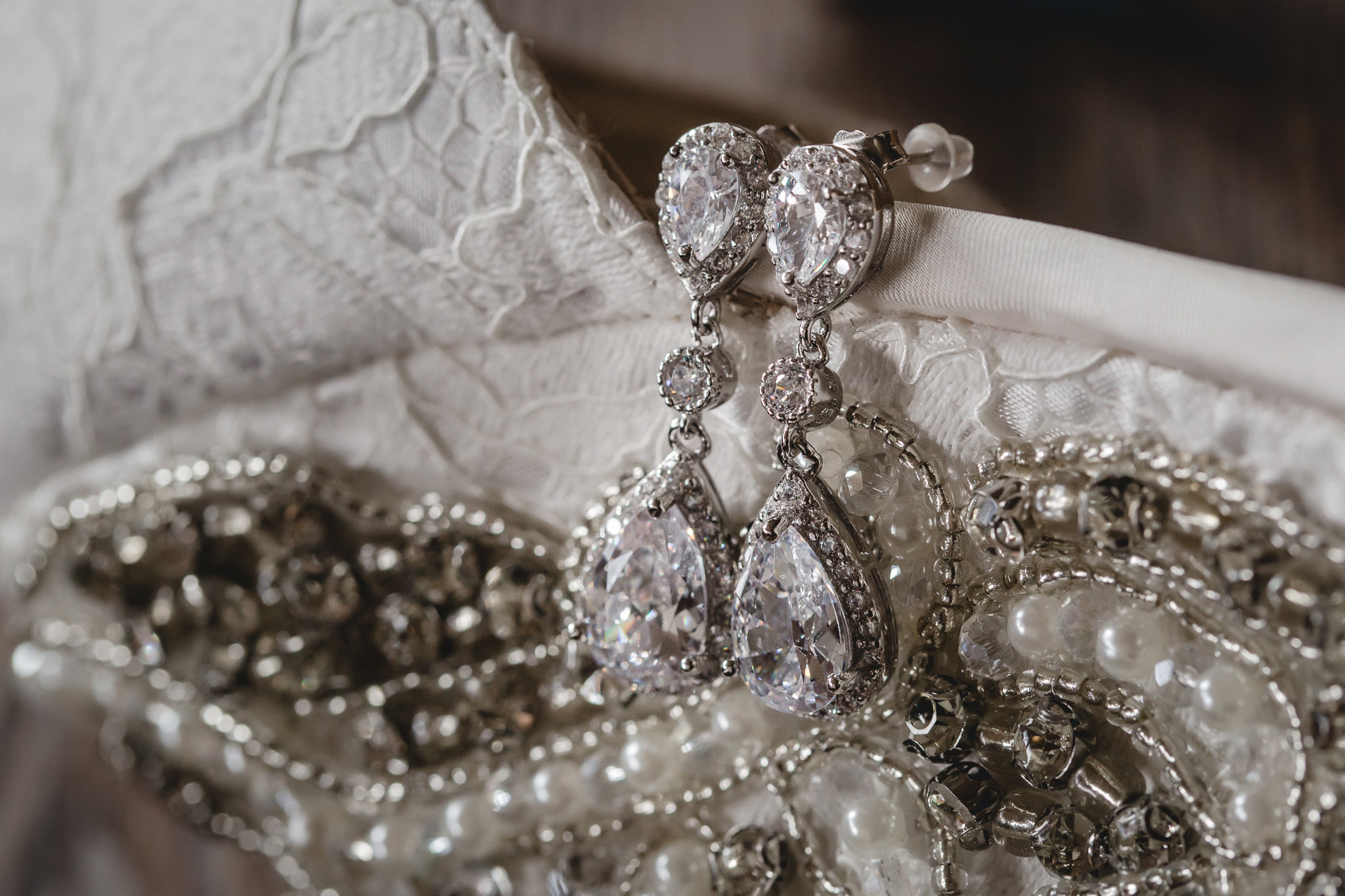 Diamond teardrop earrings for a bride's wedding day