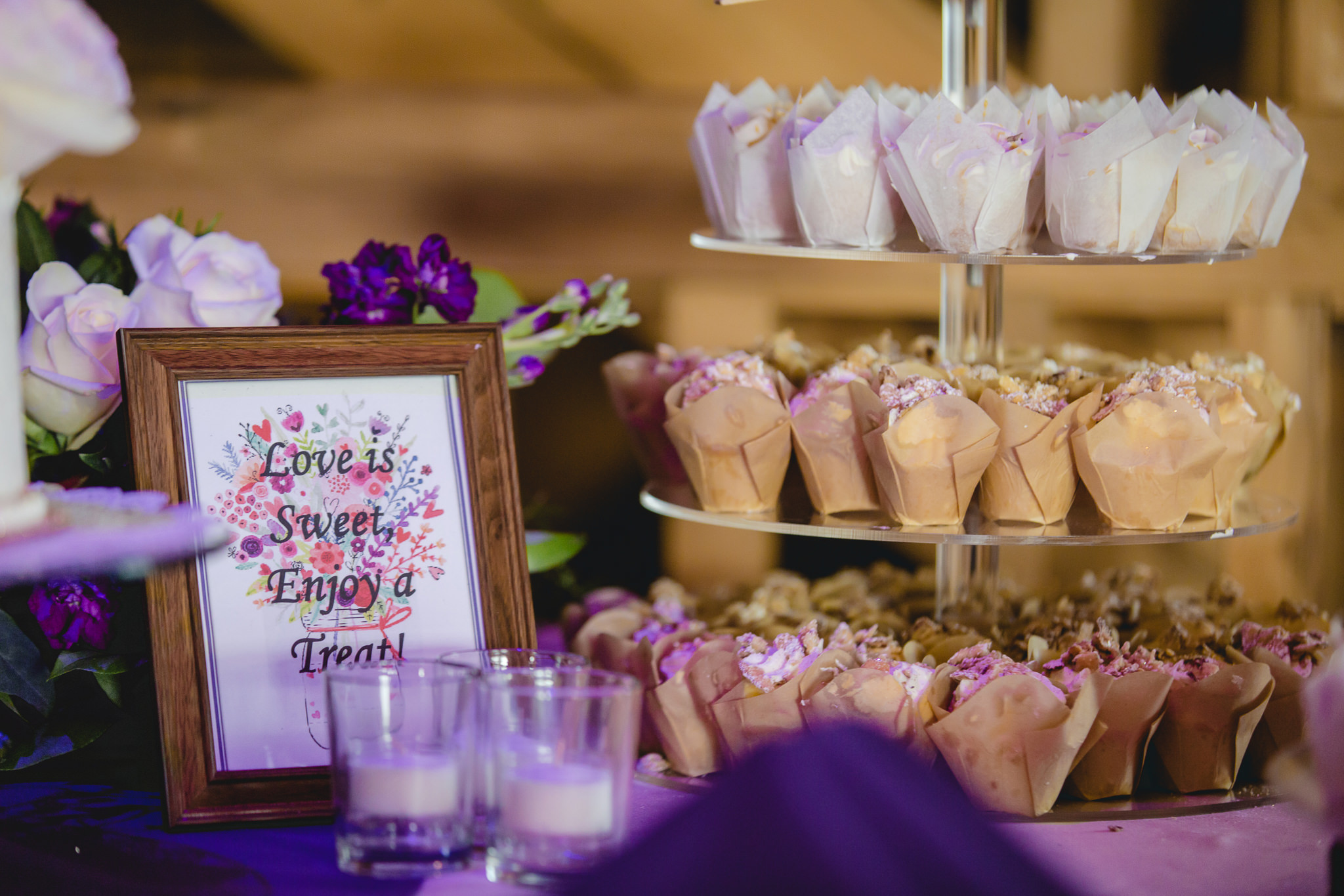 Cupcake table at a wedding reception at White Barn