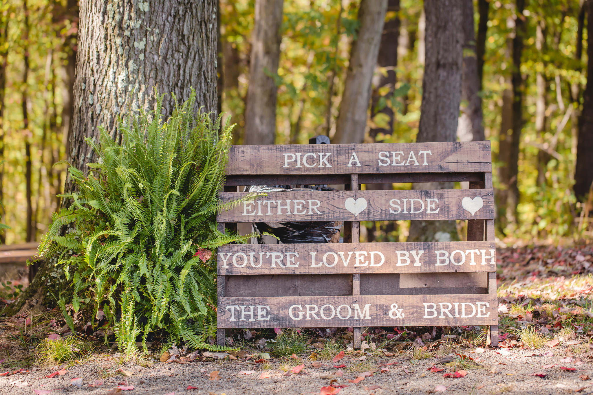 Wedding ceremony seating sign at the Barn at Soergel Hollow