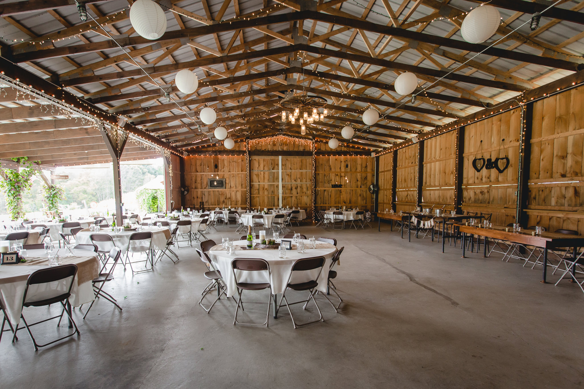 The Barn at Soergel Hollow decorated for a fall wedding reception