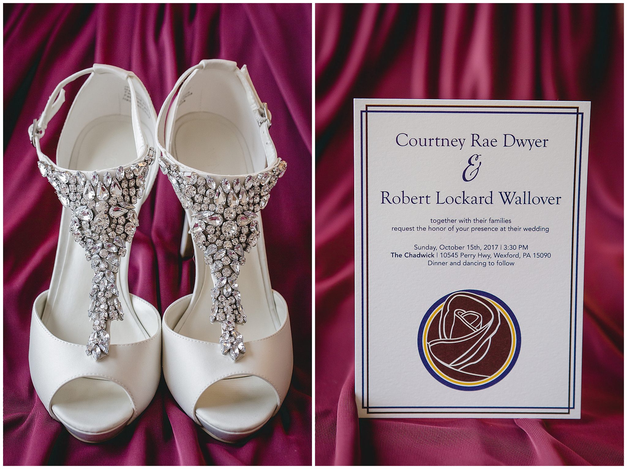 Bride's shoes and custom designed wedding invitation