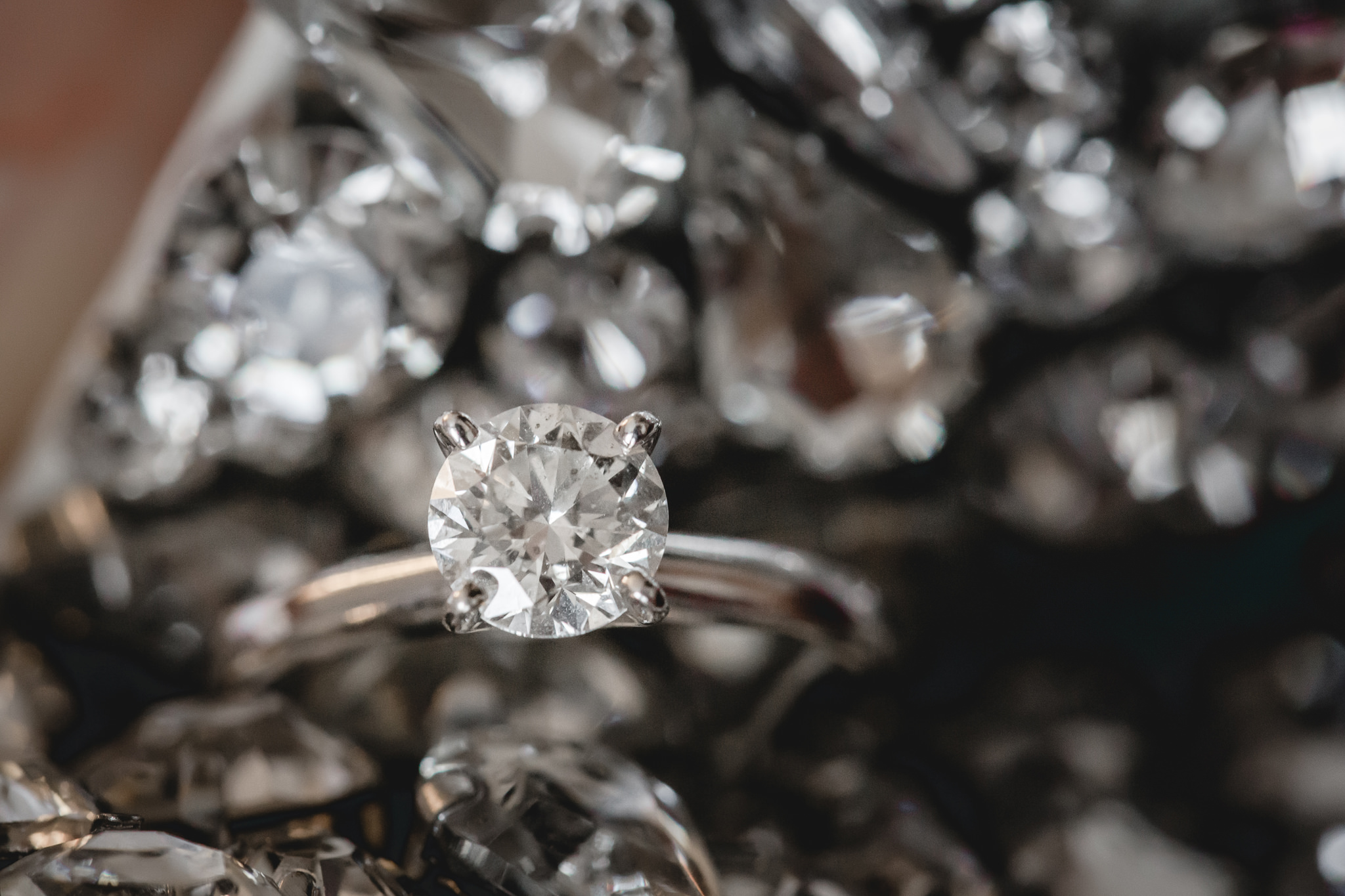 Closeup macro shot of diamond engagement ring