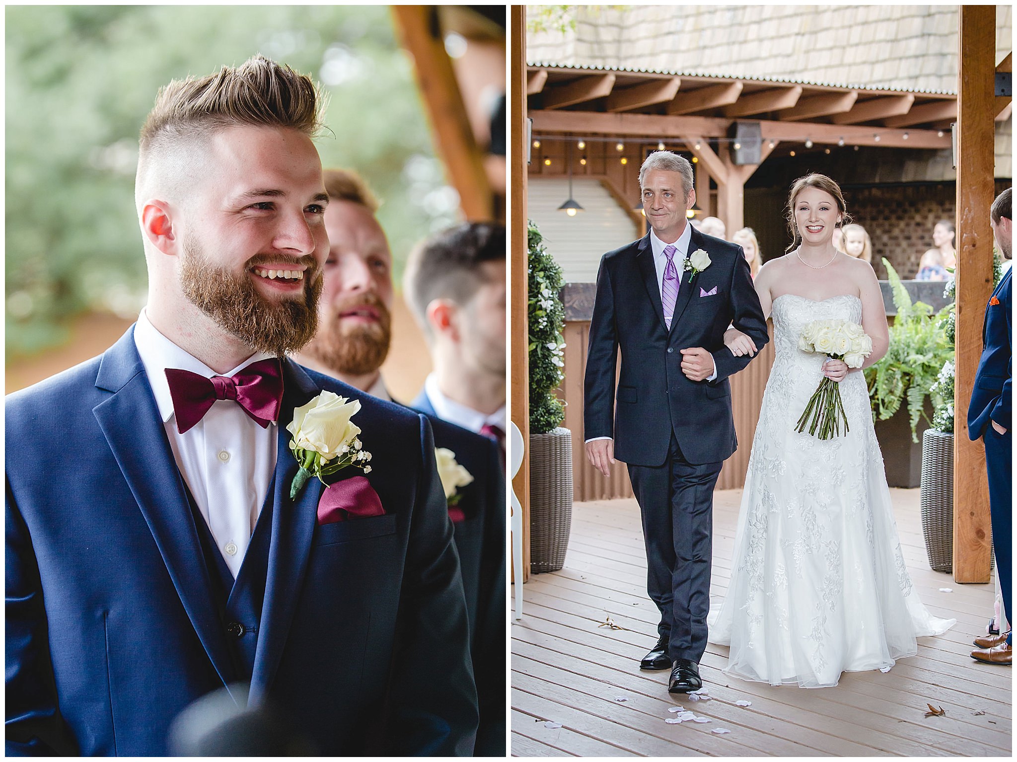 Groom smiles as bride walks down the aisle at the Chadwick