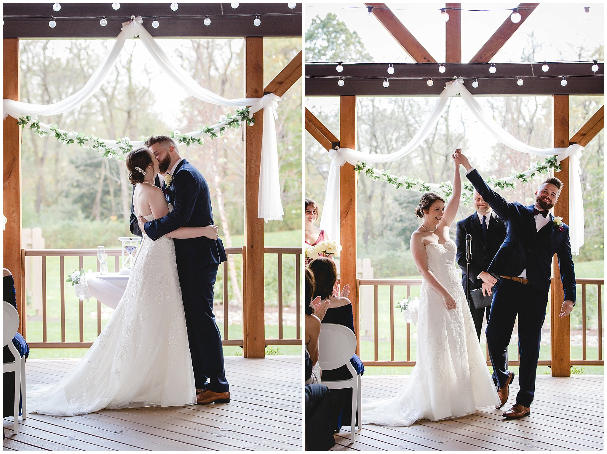 Bride and groom's first kiss at the Chadwick