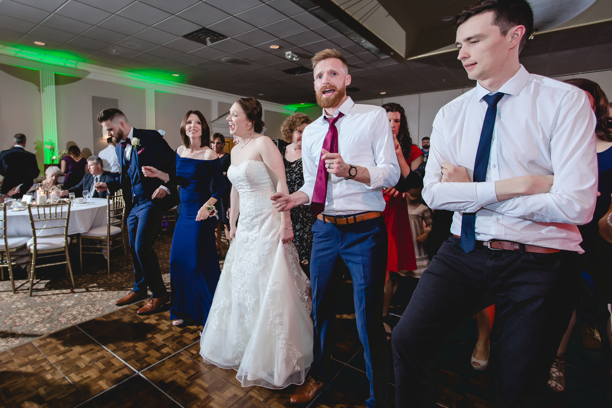 Bride and groom do the cupid shuffle at their Chadwick wedding reception