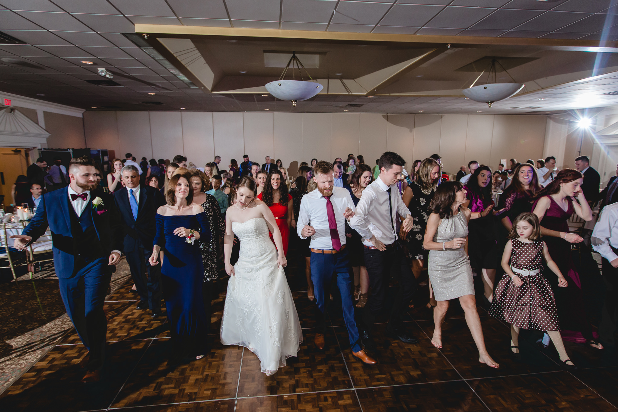 Wedding guests doing a line dance at the Chadwick