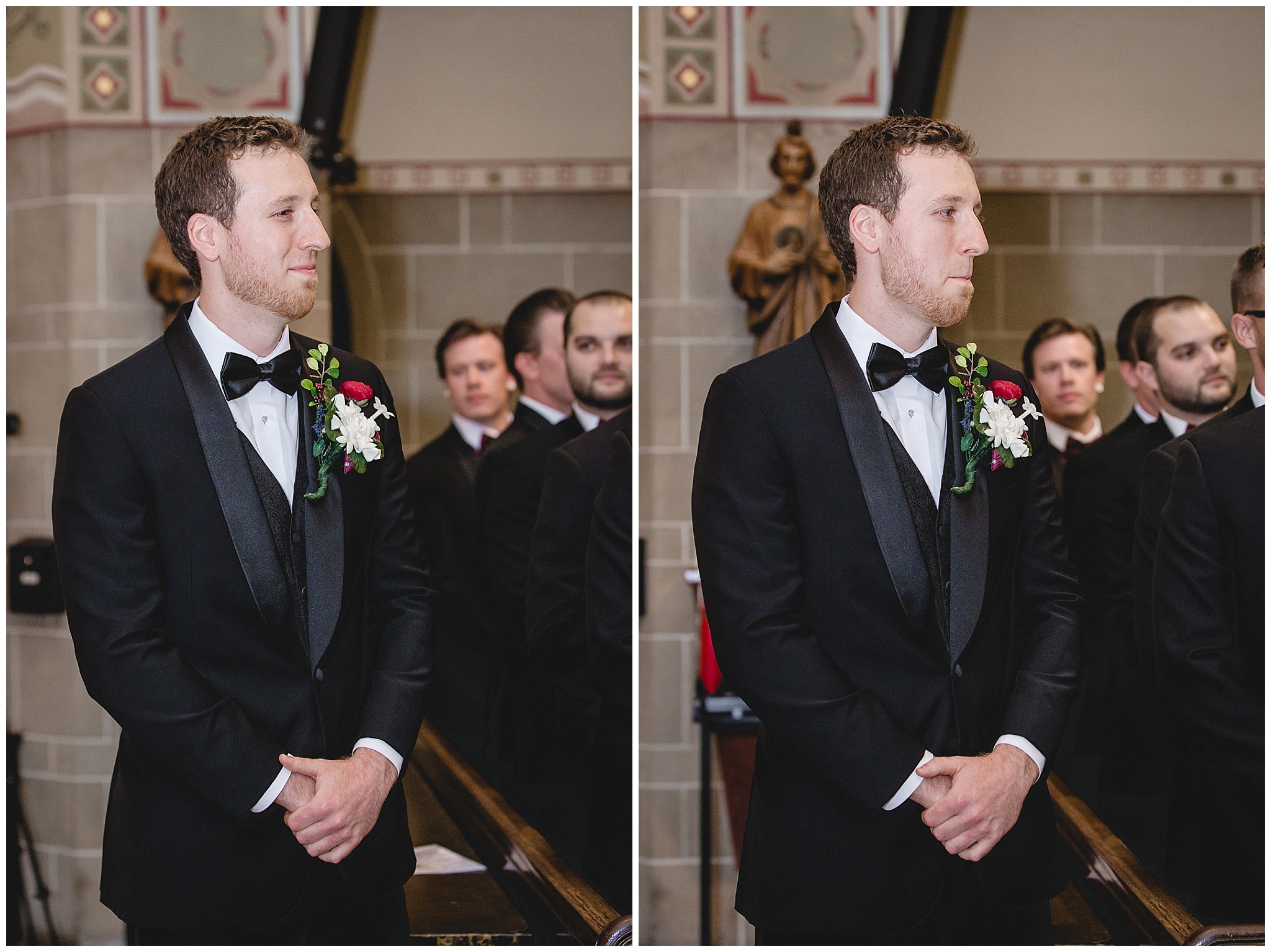 Groom reacts to seeing his bride for the first time at St. John the Baptist
