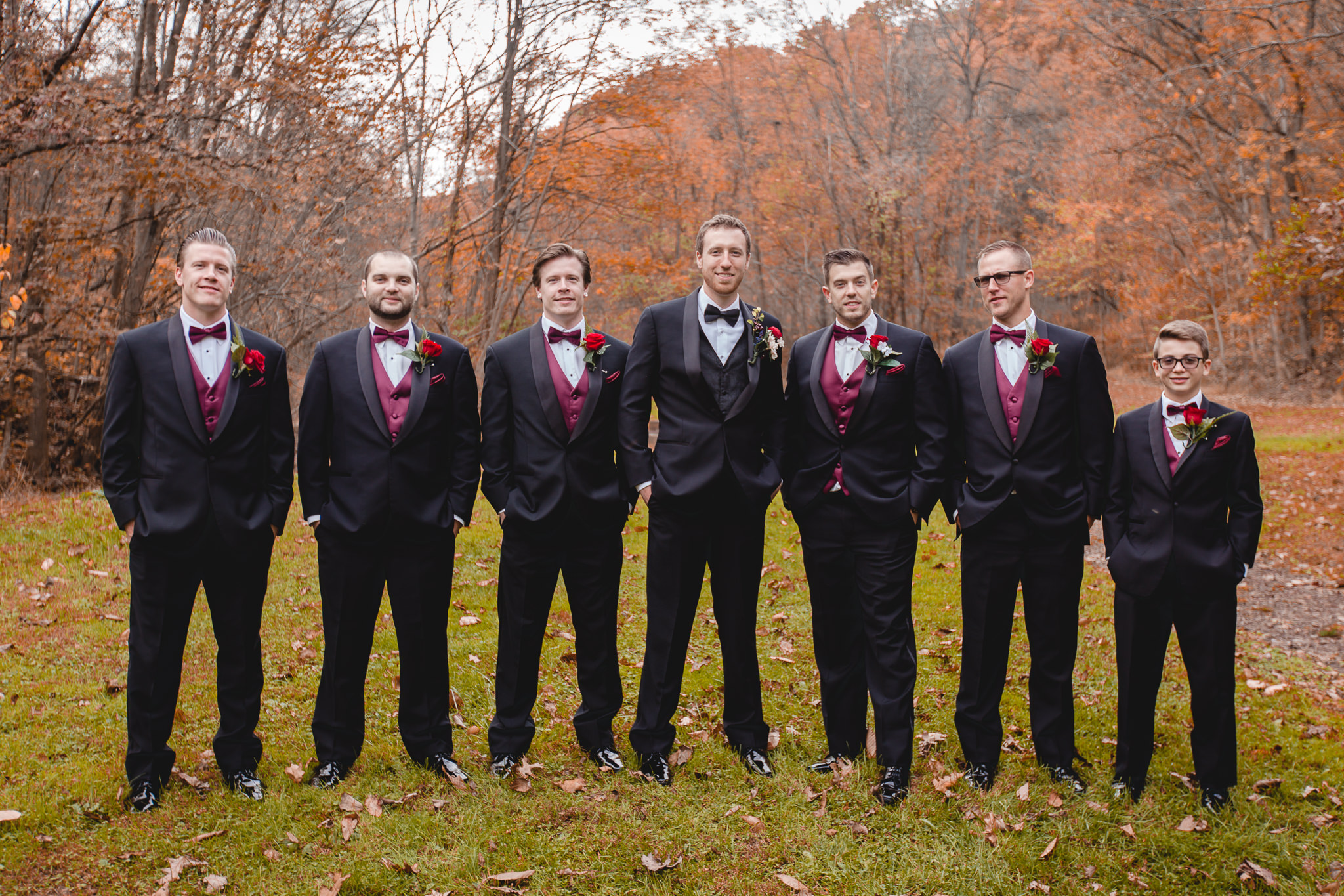 Groom with his groomsmen in a park in Moon Township