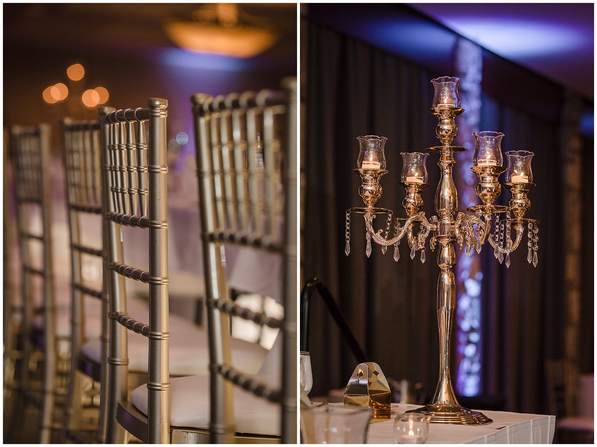 Gold accent details at a wedding reception at DoubleTree Pittsburgh Airport