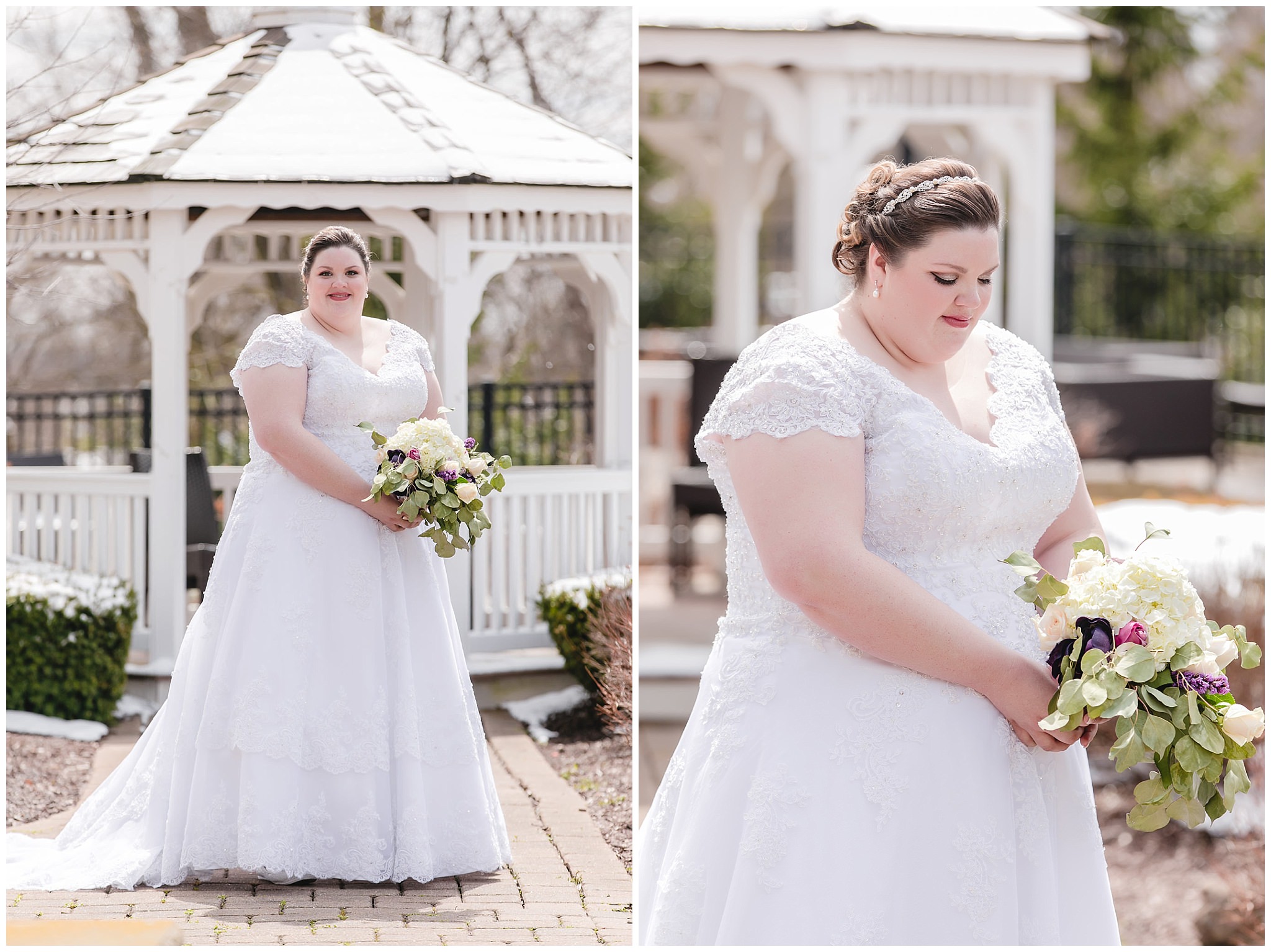 Bridal portrait by the gazebo at the DoubleTree in Moon Township