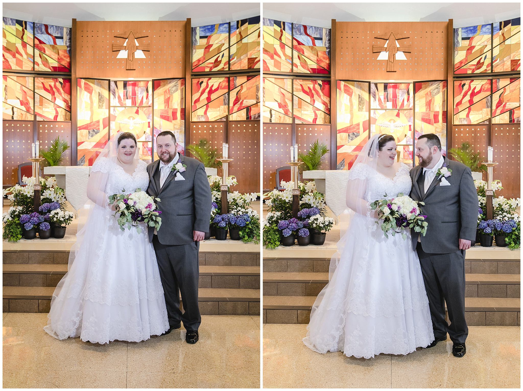 Newlyweds at the altar of Holy Trinity Church in Robinson Township
