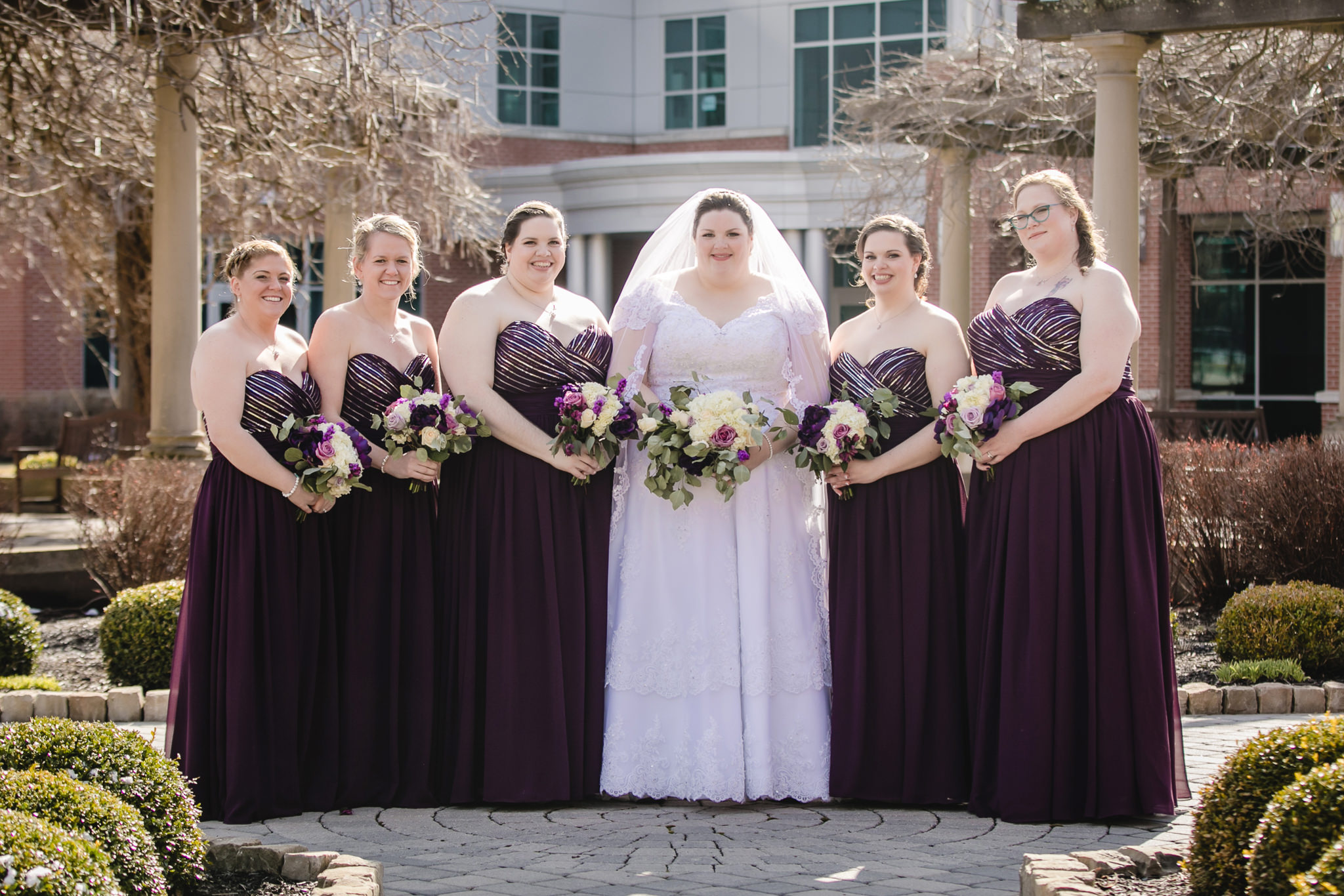 Bride and her bridesmaids at Massey Gardens at RMU