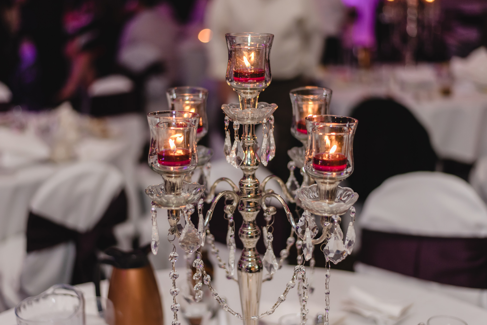 Crystal candelabra centerpiece at a spring wedding at the Fez