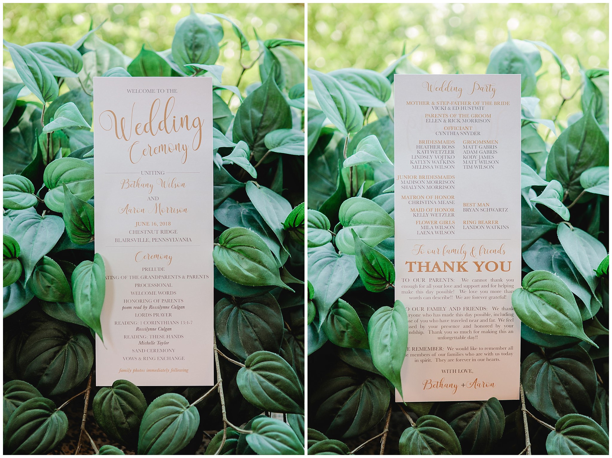 Ceremony programs at Chestnut Ridge Golf Resort