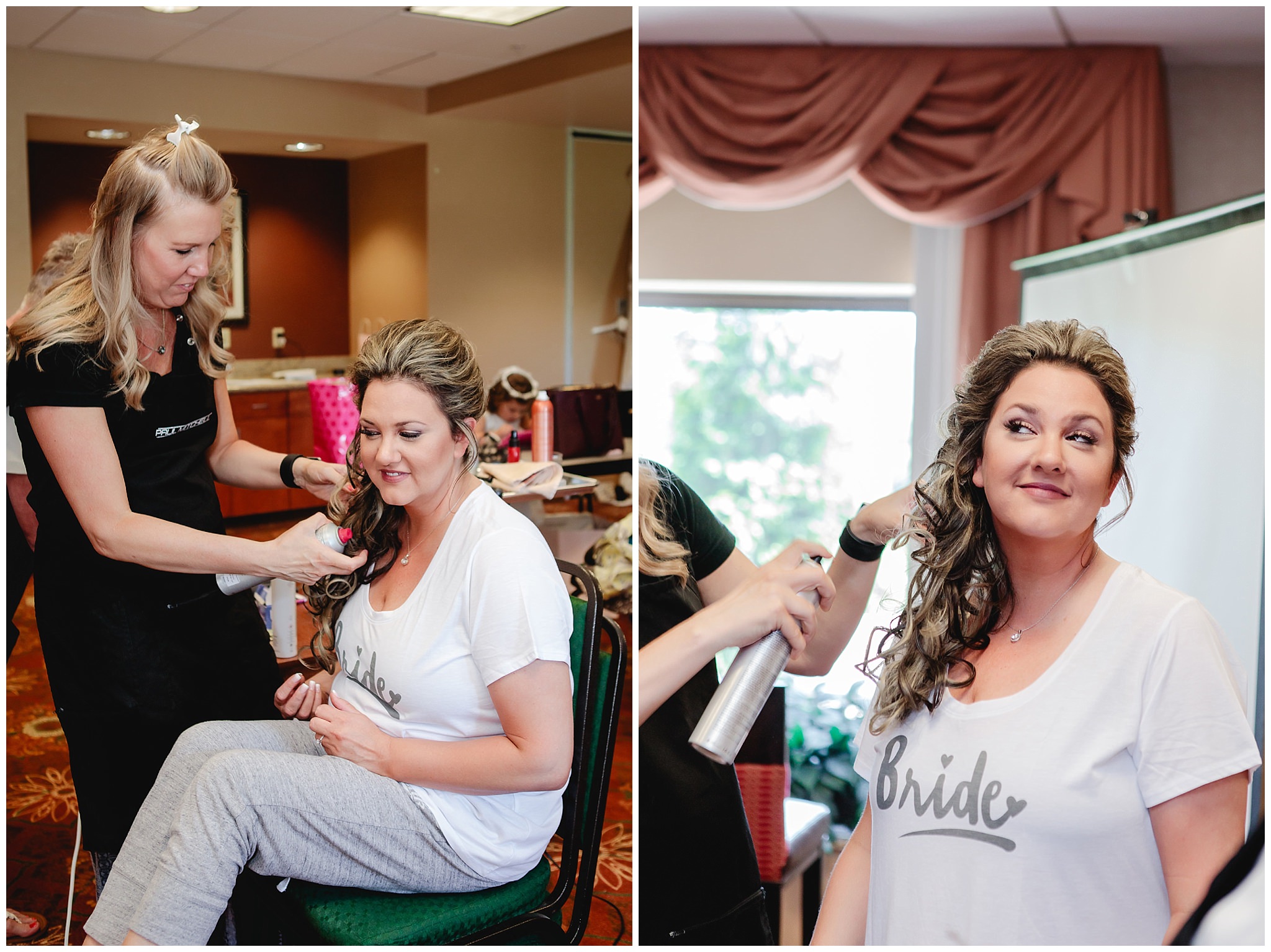 Bride gets her hair done before a Chestnut Ridge Golf Resort wedding