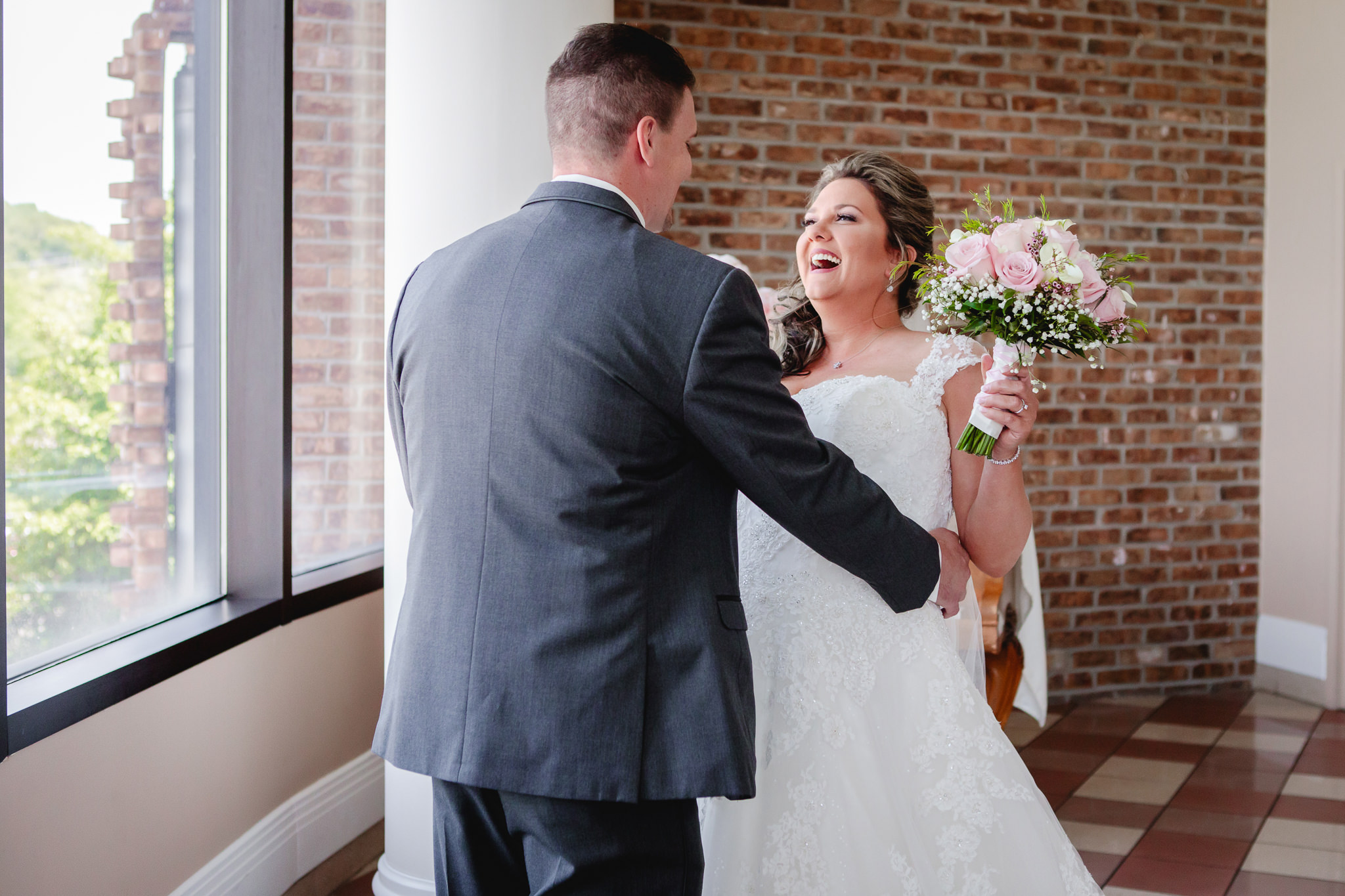 Bride and groom see each other for the first time at Chestnut Ridge Golf Resort