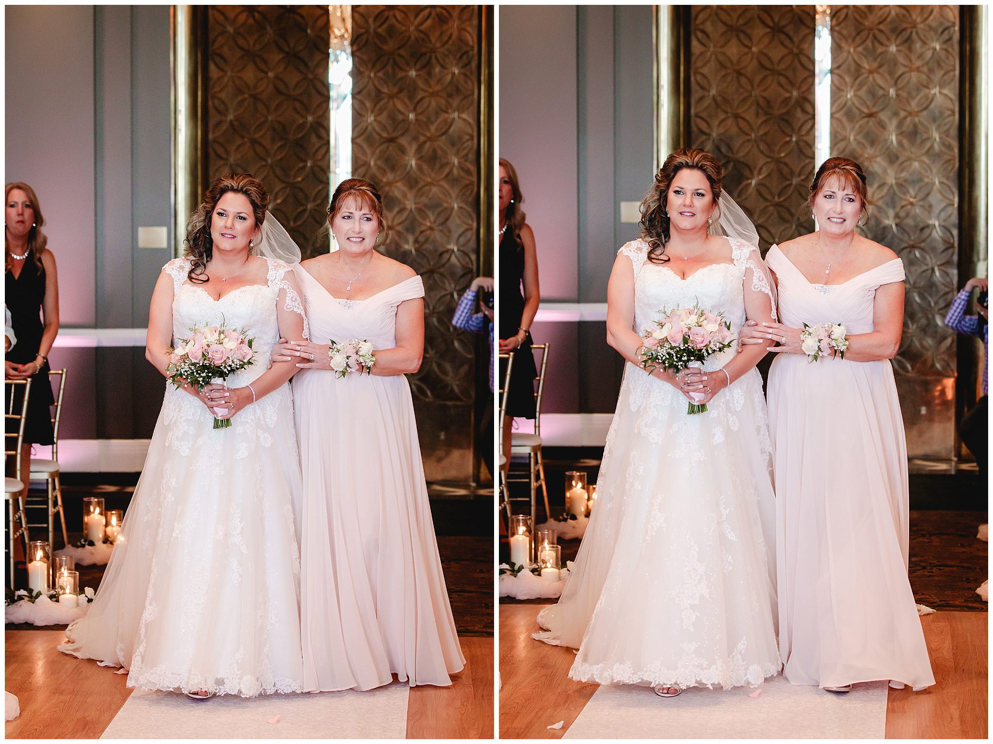 Bride walks down the aisle with her mother at Chestnut Ridge Golf Resort