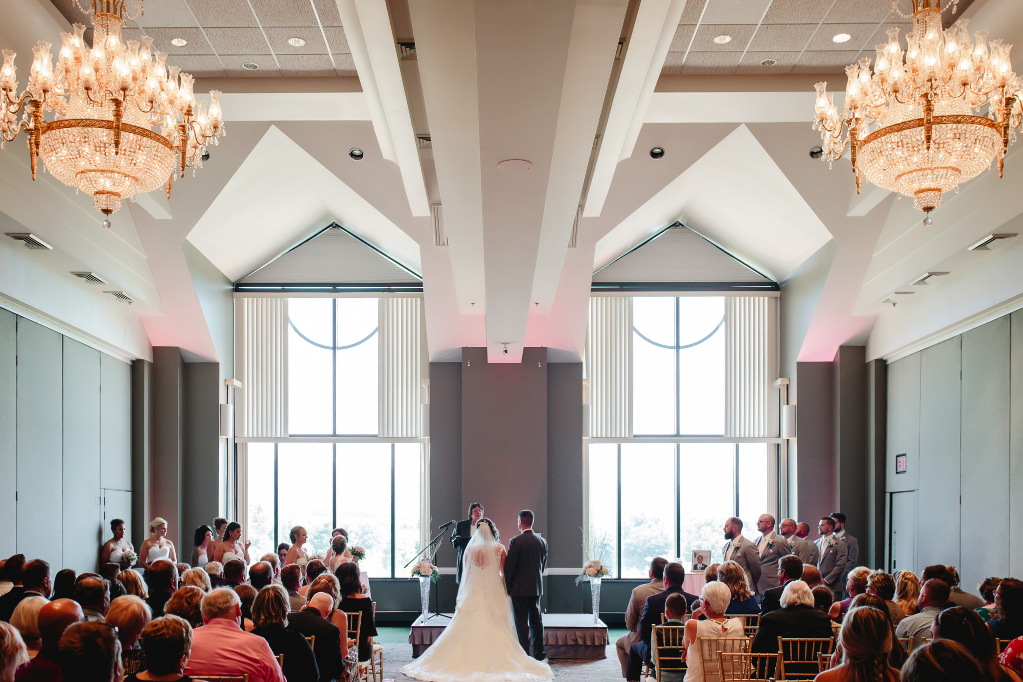 Wedding ceremony in a ballroom at Chestnut Ridge Golf Resort