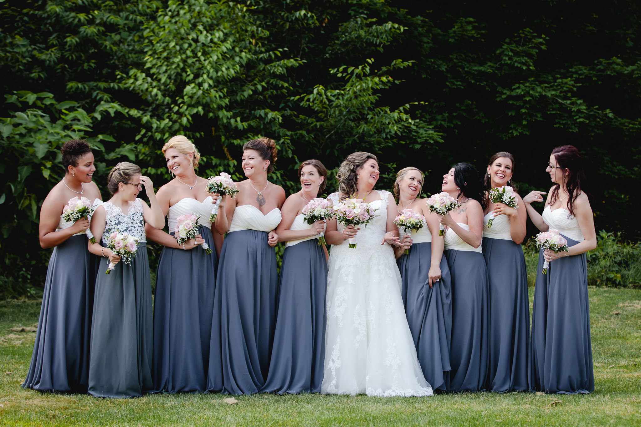 Bridesmaids laugh together at Chestnut Ridge Golf Resort