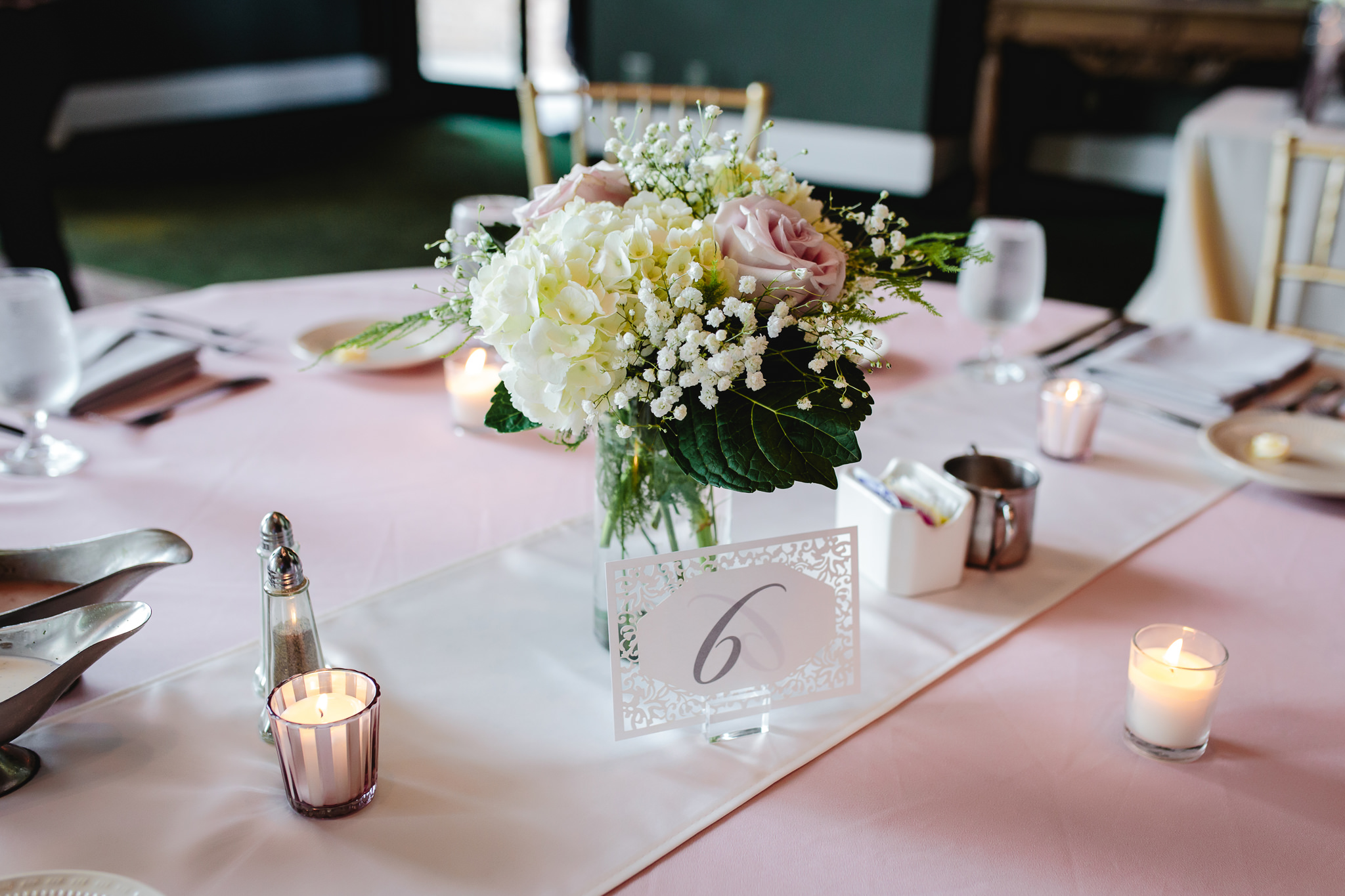 Floral centerpiece at Chestnut Ridge Golf Resort wedding