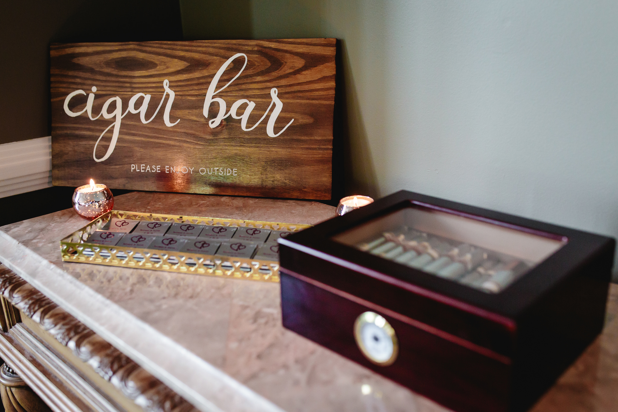 Cigar bar with custom matchbooks at Chestnut Ridge Golf Resort