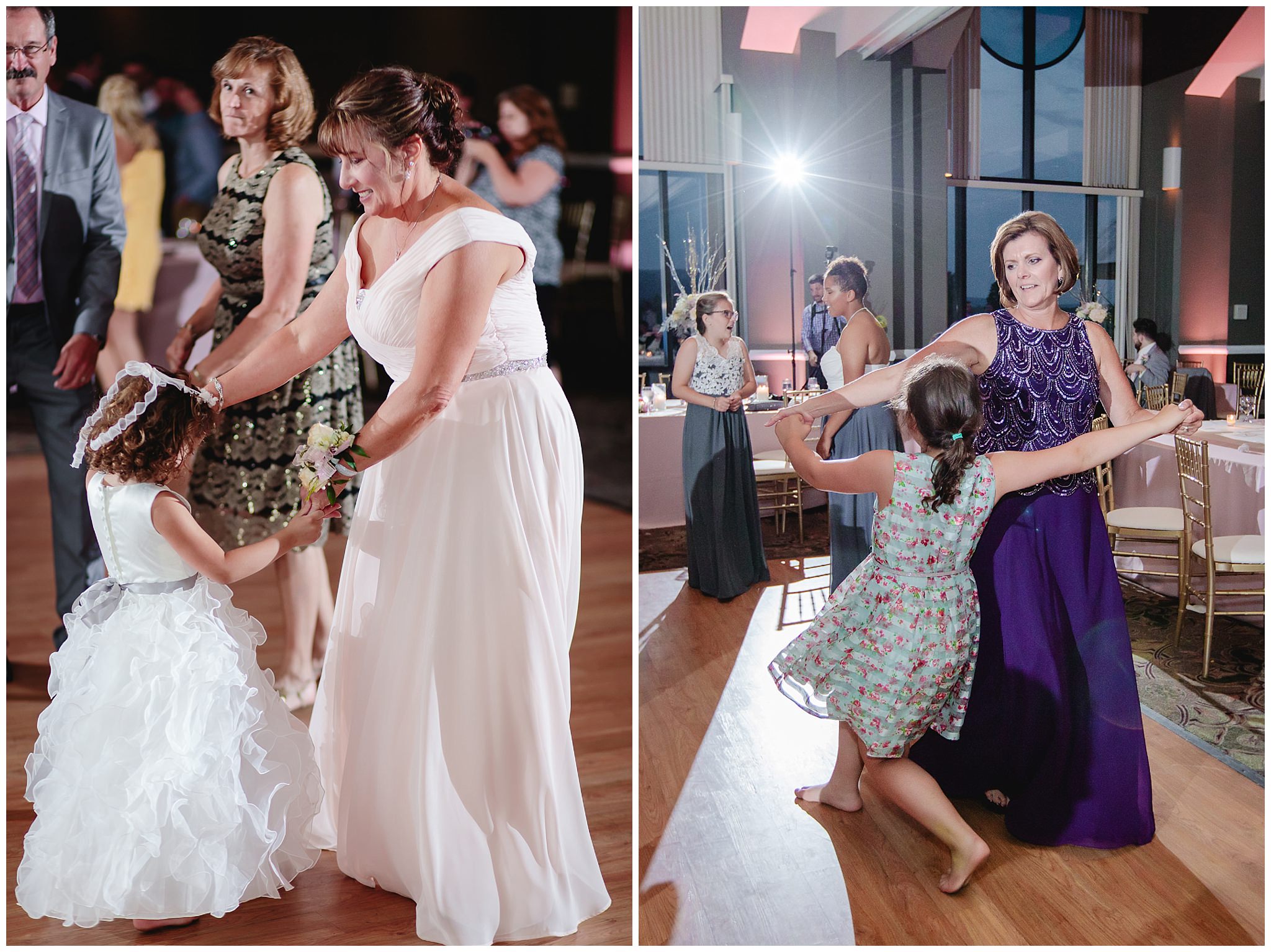 Mothers of the bride and groom dance with children at Chestnut Ridge Golf Resort