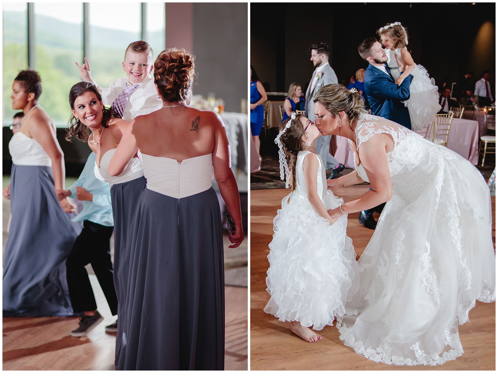 Bride kisses the flower girl at Chestnut Ridge Golf Resort