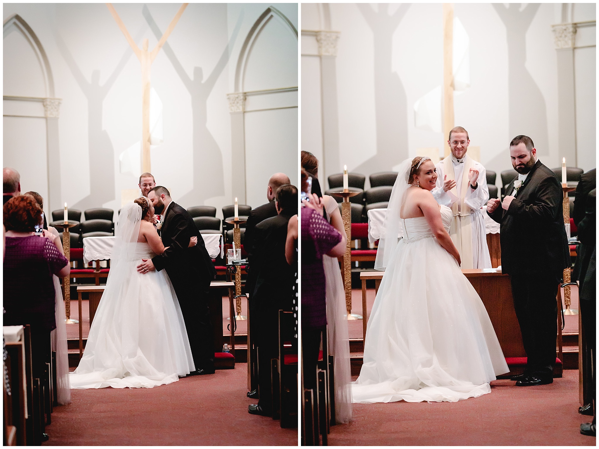 First kiss during a Duquesne University wedding ceremony