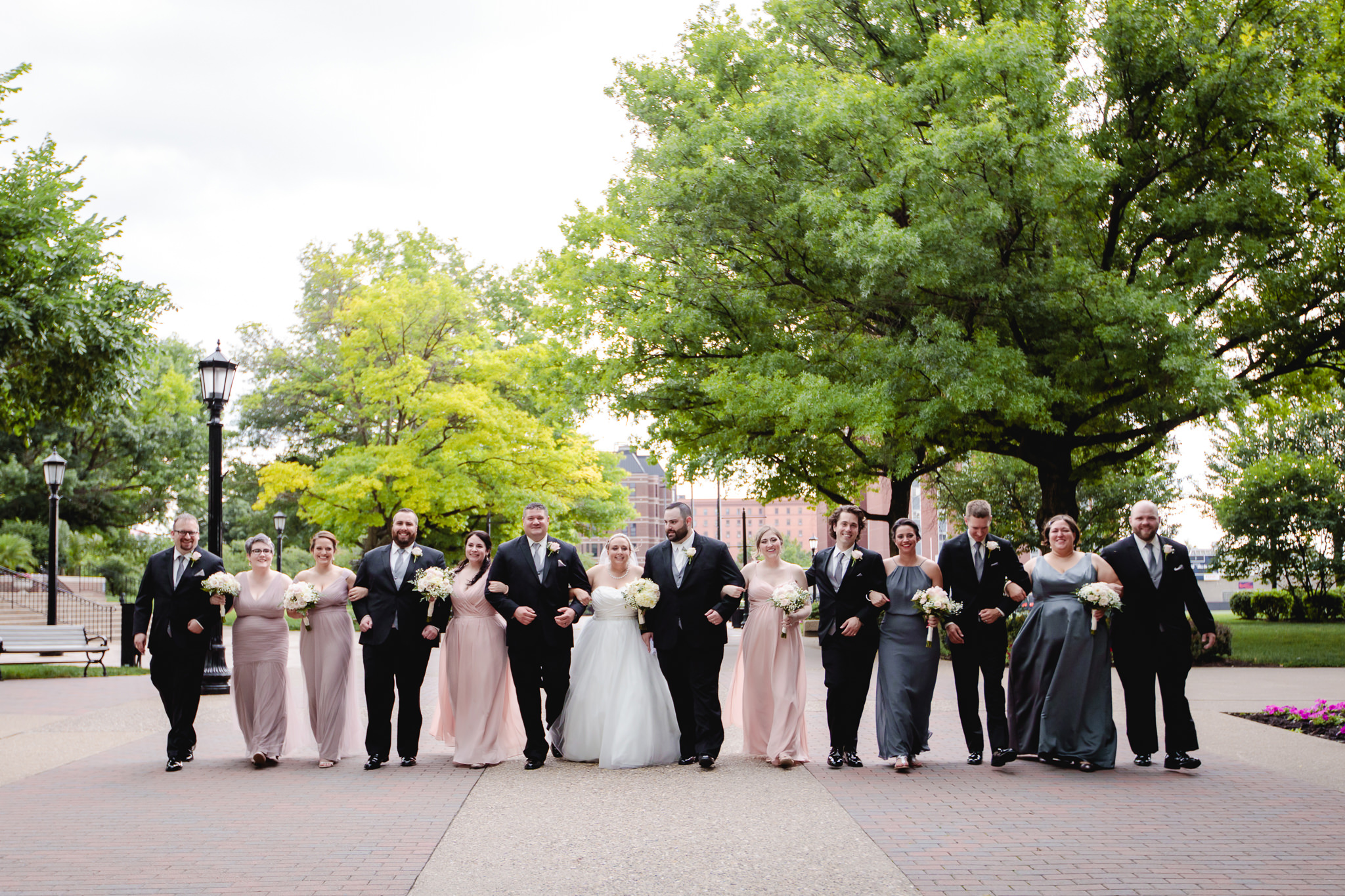 Bridal party walks down A-Walk at Duquesne University