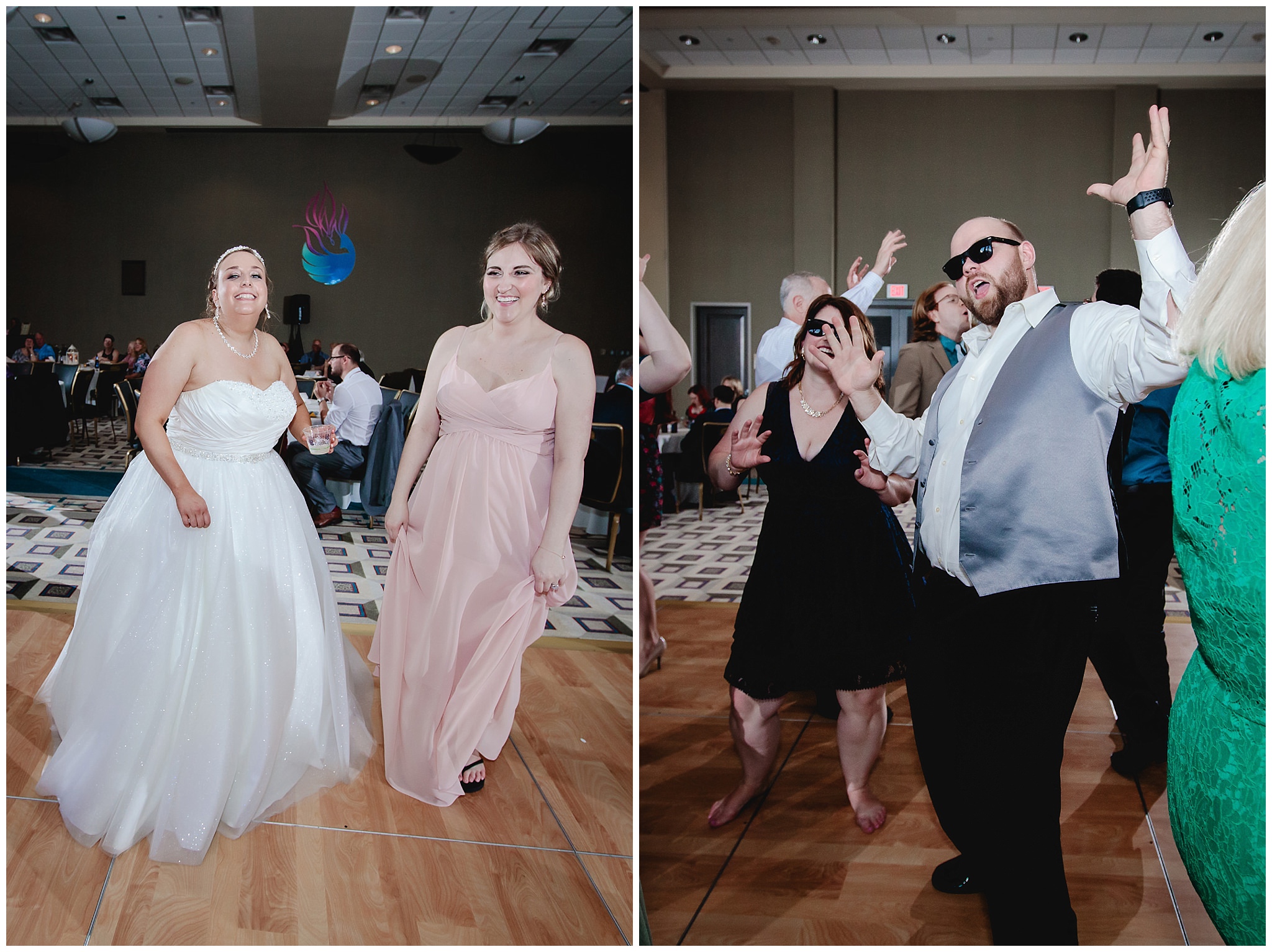 Wedding guests having fun on the dance floor at Duquesne University