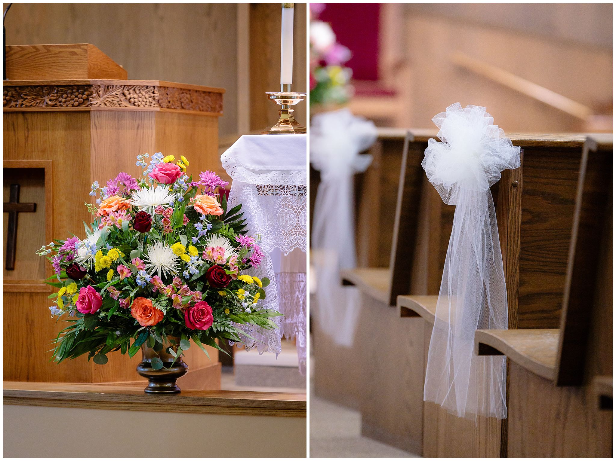 Ceremony decor for a Saint Monica Parish wedding