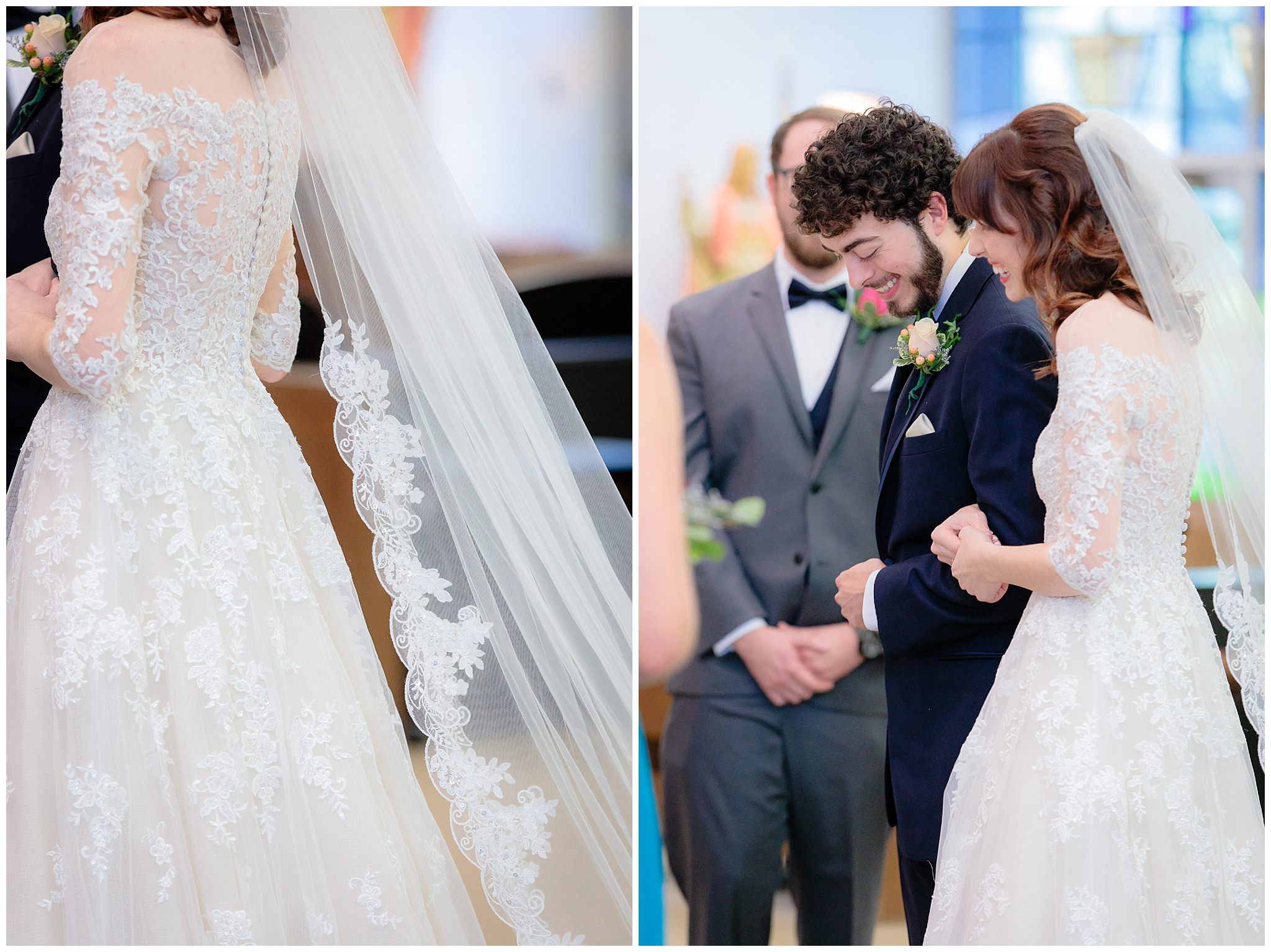 Bride & groom at the altar of their Saint Monica Parish wedding