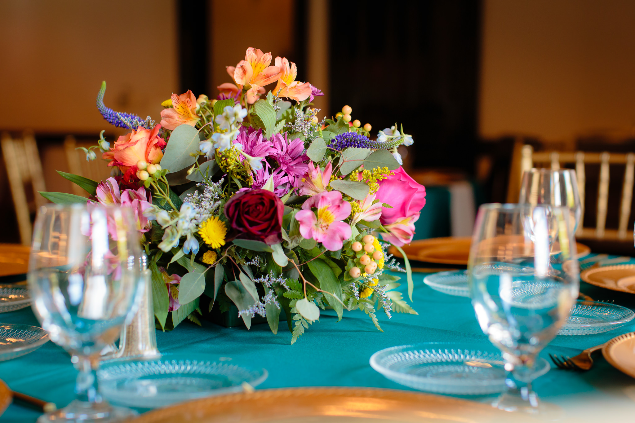 Patti's Petals Flower Shop designed these floral centerpieces for a Beaver Station wedding