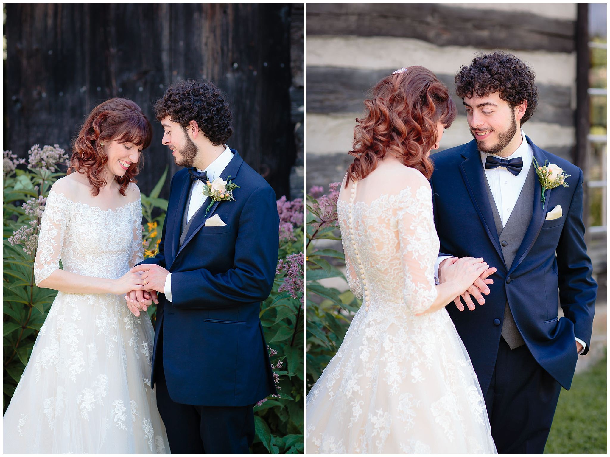 Bride & groom hold hands during portraits at a Beaver Station wedding