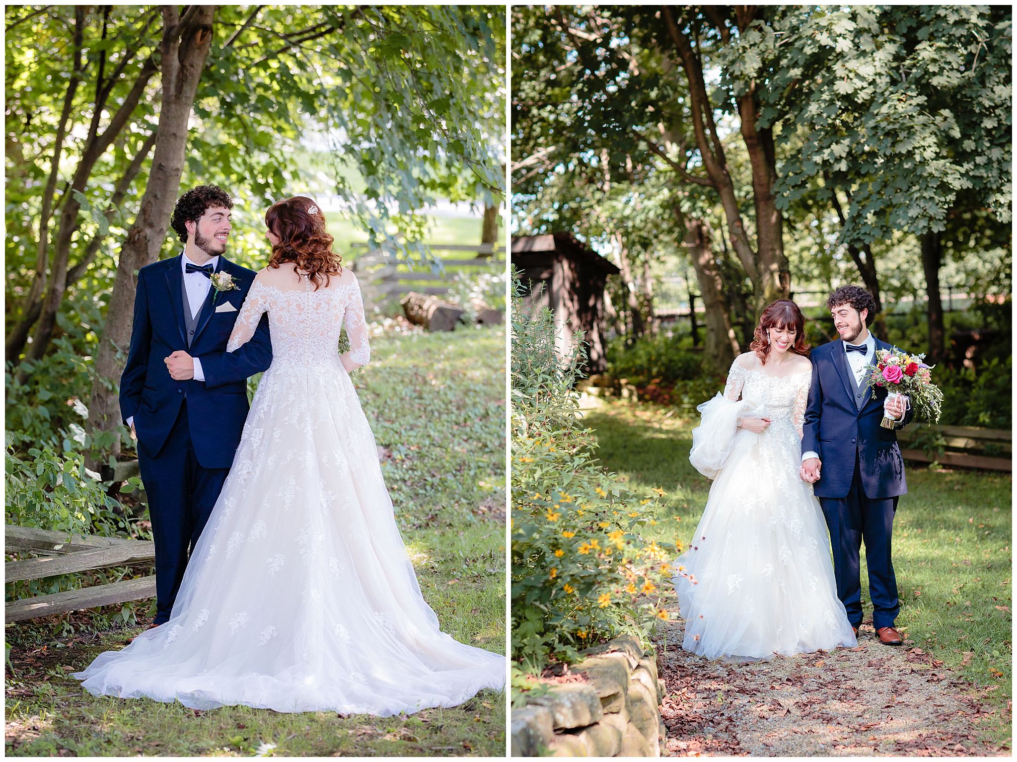 Bride & groom walk and laugh during portraits at Beaver Station